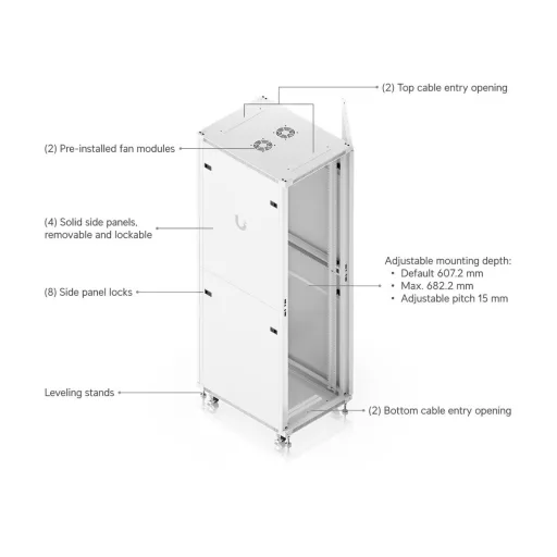 Ubiquiti, 42U Rack Cabinet, 800mm, glass door (UACC-Rack-42U-800-G)