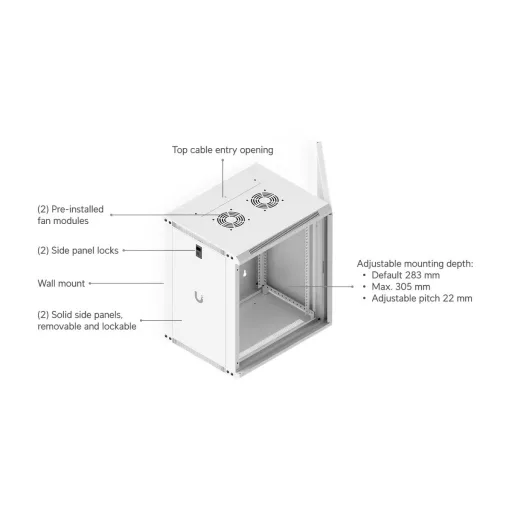 Ubiquiti, 12U Rack Cabinet, Wall mount, 450mm, perforated door (UACC-Rack-12U-Wall-450-P)