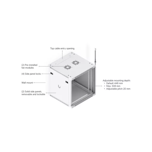 Ubiquiti, 12U Rack Cabinet, Wall mount, 600mm, glass door (UACC-Rack-12U-Wall-600-G)
