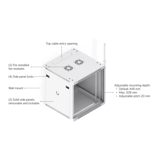 Ubiquiti, 12U Rack Cabinet, Wall mount, 600mm, perforated door (UACC-Rack-12U-Wall-600-P)