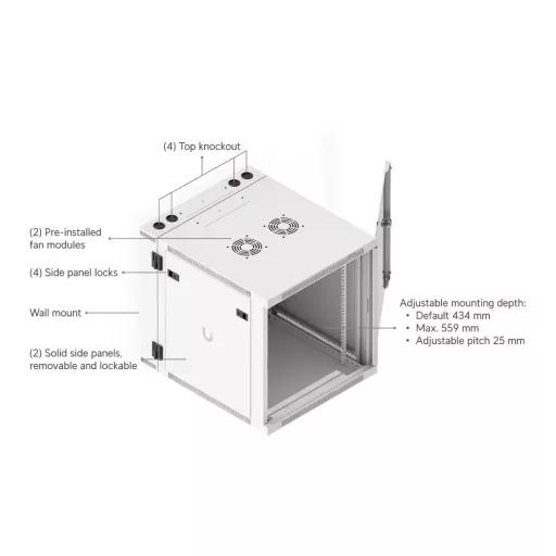 Ubiquiti, Two-section 12U Rack Cabinet, Wall mount, 700mm, glass door (UACC-Rack-12U-Wall-SW-G)
