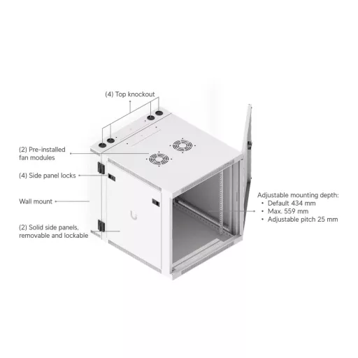 Ubiquiti, Two-section 12U Rack Cabinet, Wall mount, 700mm, perforated door (UACC-Rack-12U-Wall-SW-P)