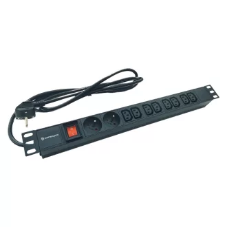   Conexpro, 19" combined distribution panel 2x FR + 8x IEC C13, 16A, 1.4m, black