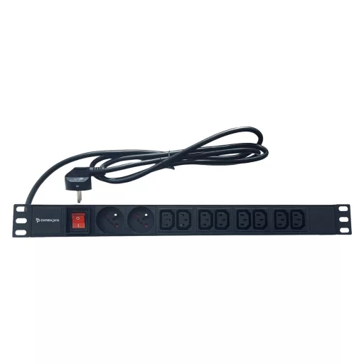 Conexpro, 19" combined distribution panel 2x FR + 8x IEC C13, 16A, 1.4m, black
