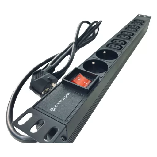 Conexpro, 19" combined distribution panel 2x FR + 8x IEC C13, 16A, 1.4m, black