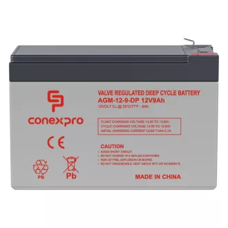   Conexpro, batery AGM 12V, 9Ah, lifetime 10 years, Faston 6,3mm, Deep cycle