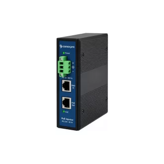  Conexpro, Gigabit PoE injector for DIN rail, input 12-48V DC, 802.3af/at/bt, 60W