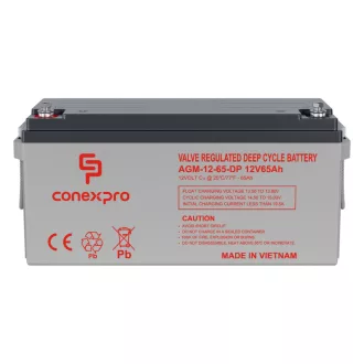   Conexpro, batery AGM 12V, 65Ah, lifetime 10 years, M6, Deep cycle