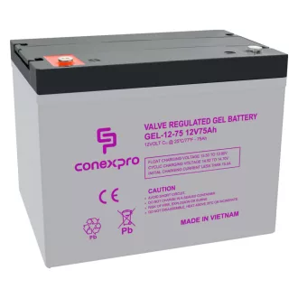   Conexpro, battery gel, 12V, 75Ah, lifetime 10-12 years, M6, Deep cycle