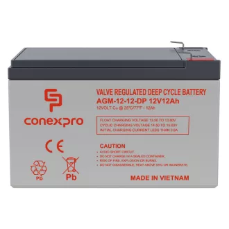   Conexpro, batery AGM 12V, 12Ah, lifetime 10 years, Faston 6,3mm, Deep cycle