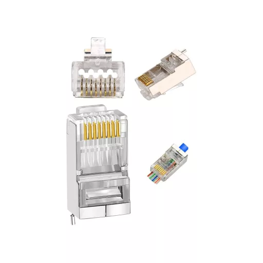 Conexpro, pass-through connector RJ45 FTP, CAT5E, ground PIN, Wire Cross